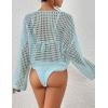 imageBsubseach Womens Crochet Crop Top Beach Swimsuit Cover Up Long Sleeve Hollow Out Bathing Suit Cover UpsLight Blue