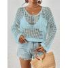 imageBsubseach Womens Crochet Crop Top Beach Swimsuit Cover Up Long Sleeve Hollow Out Bathing Suit Cover UpsLight Blue