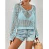 imageBsubseach Womens Crochet Crop Top Beach Swimsuit Cover Up Long Sleeve Hollow Out Bathing Suit Cover UpsLight Blue