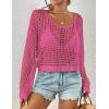 imageBsubseach Womens Crochet Crop Top Beach Swimsuit Cover Up Long Sleeve Hollow Out Bathing Suit Cover UpsRose Red