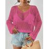 imageBsubseach Womens Crochet Crop Top Beach Swimsuit Cover Up Long Sleeve Hollow Out Bathing Suit Cover UpsRose Red