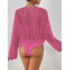 imageBsubseach Womens Crochet Crop Top Beach Swimsuit Cover Up Long Sleeve Hollow Out Bathing Suit Cover UpsRose Red