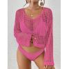 imageBsubseach Womens Crochet Crop Top Beach Swimsuit Cover Up Long Sleeve Hollow Out Bathing Suit Cover UpsRose Red