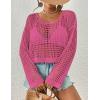 imageBsubseach Womens Crochet Crop Top Beach Swimsuit Cover Up Long Sleeve Hollow Out Bathing Suit Cover UpsRose Red