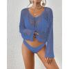 imageBsubseach Womens Crochet Crop Top Beach Swimsuit Cover Up Long Sleeve Hollow Out Bathing Suit Cover UpsRoyal Blue