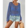 imageBsubseach Womens Crochet Crop Top Beach Swimsuit Cover Up Long Sleeve Hollow Out Bathing Suit Cover UpsRoyal Blue