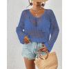 imageBsubseach Womens Crochet Crop Top Beach Swimsuit Cover Up Long Sleeve Hollow Out Bathing Suit Cover UpsRoyal Blue