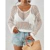 imageBsubseach Womens Crochet Crop Top Beach Swimsuit Cover Up Long Sleeve Hollow Out Bathing Suit Cover UpsWhite