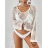 imageBsubseach Womens Crochet Crop Top Beach Swimsuit Cover Up Long Sleeve Hollow Out Bathing Suit Cover UpsWhite
