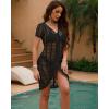 imageBsubseach Womens Swimwear Cover Ups Crochet Beach Dress with Drawstring Sexy V Neck Mini Dress Vacation Knit BeachwearBlack
