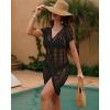 imageBsubseach Womens Swimwear Cover Ups Crochet Beach Dress with Drawstring Sexy V Neck Mini Dress Vacation Knit BeachwearBlack