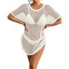 imageBsubseach Crochet Beach Cover Ups for Women Hollow Out Swim Suit Cover Up Drawstring Bathing Suit Swimwear Coverup DressWhite