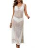 imageBsubseach Crochet Cover Up for Swimwear Women Sleeveless Swimsuit Coverup Beach Knit Dress Side SlitWhite1