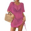 imageBsubseach Crochet Cover Ups for Women Hollow Out Knit Bikini Swimwear Swimsuit Cover Up Beach Dress DrawstringHot Pink