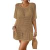 imageBsubseach Crochet Swimsuit Coverup for Women Hollow Out Bikini Swimwear Mesh Knit Beach Dress with PocketsCamel