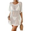 imageBsubseach Crochet Swimsuit Coverup for Women Hollow Out Bikini Swimwear Mesh Knit Beach Dress with PocketsWhite