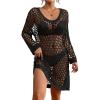imageBsubseach Crochet Swimsuit Coverup for Women Long Sleeve Beach Dress Coverups Sheer Knit Beachwear Vacation OutfitsBlack