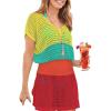 imageBsubseach Women Hollow Out Beachwear Swim Cover Ups Short Sleeve V Neck Beach Vacation Tunic DressMulticolor5