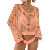 imageBsubseach Womens Crochet Crop Top Beach Swimsuit Cover Up Long Sleeve Hollow Out Bathing Suit Cover UpsCoral Pink