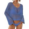imageBsubseach Womens Crochet Crop Top Beach Swimsuit Cover Up Long Sleeve Hollow Out Bathing Suit Cover UpsRoyal Blue