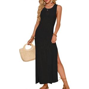 imageBsubseach Crochet Cover Up for Swimwear Women Sleeveless Swimsuit Coverup Beach Knit Dress Side SlitBlack 2