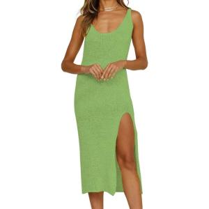 imageBsubseach Crochet Cover Up for Swimwear Women Sleeveless Swimsuit Coverup Beach Knit Dress Side SlitGreen