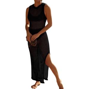 imageBsubseach Crochet Cover Ups for Swimwear Women Hollow Out Swimsuit Coverup Backless Bikini Beach DressBlack