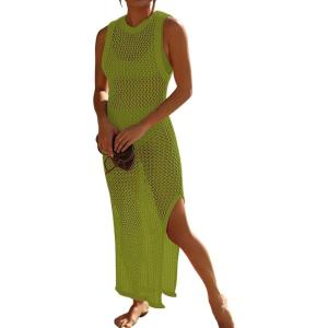 imageBsubseach Crochet Cover Ups for Swimwear Women Hollow Out Swimsuit Coverup Backless Bikini Beach DressGreen