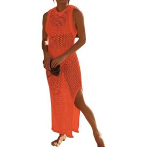 imageBsubseach Crochet Cover Ups for Swimwear Women Hollow Out Swimsuit Coverup Backless Bikini Beach DressOrange