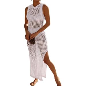 imageBsubseach Crochet Cover Ups for Swimwear Women Hollow Out Swimsuit Coverup Backless Bikini Beach DressWhite