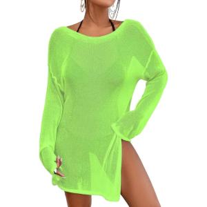 imageBsubseach Crochet Cover Ups for Women Bathing Suit Cover Up Dress Mesh Beach TopFluorescent Green