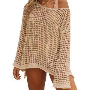 imageBsubseach Crochet Cover Ups for Women Sexy Hollow Out Swim Cover Up Knit Summer OutfitsEapricot