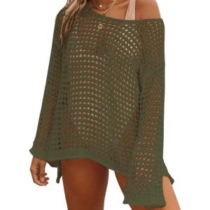 imageBsubseach Crochet Cover Ups for Women Sexy Hollow Out Swim Cover Up Knit Summer OutfitsEarmy Green