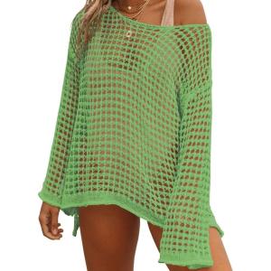 imageBsubseach Crochet Cover Ups for Women Sexy Hollow Out Swim Cover Up Knit Summer OutfitsEavocado Green