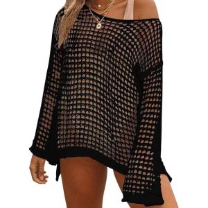 imageBsubseach Crochet Cover Ups for Women Sexy Hollow Out Swim Cover Up Knit Summer OutfitsEblack