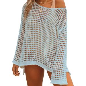 imageBsubseach Crochet Cover Ups for Women Sexy Hollow Out Swim Cover Up Knit Summer OutfitsElight Blue