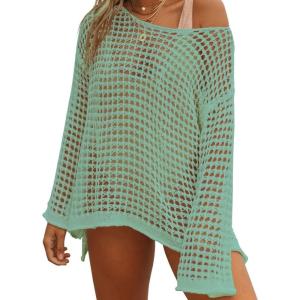 imageBsubseach Crochet Cover Ups for Women Sexy Hollow Out Swim Cover Up Knit Summer OutfitsEmint Green