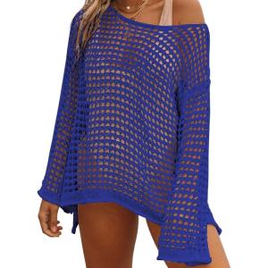 imageBsubseach Crochet Cover Ups for Women Sexy Hollow Out Swim Cover Up Knit Summer OutfitsEnavy Blue
