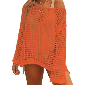 imageBsubseach Crochet Cover Ups for Women Sexy Hollow Out Swim Cover Up Knit Summer OutfitsEorange