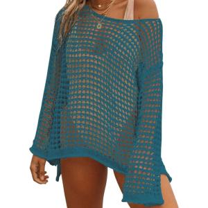 imageBsubseach Crochet Cover Ups for Women Sexy Hollow Out Swim Cover Up Knit Summer OutfitsEpeacock Blue