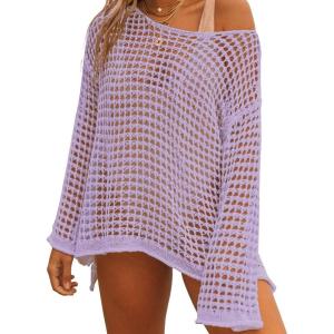 imageBsubseach Crochet Cover Ups for Women Sexy Hollow Out Swim Cover Up Knit Summer OutfitsEpurple