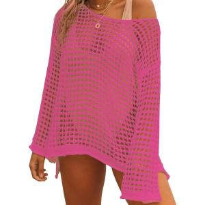 imageBsubseach Crochet Cover Ups for Women Sexy Hollow Out Swim Cover Up Knit Summer OutfitsErose Red
