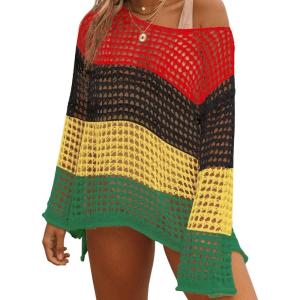 imageBsubseach Crochet Cover Ups for Women Sexy Hollow Out Swim Cover Up Knit Summer OutfitsMulticolor1