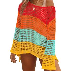 imageBsubseach Crochet Cover Ups for Women Sexy Hollow Out Swim Cover Up Knit Summer OutfitsMulticolor2