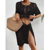 imageBsubseach 2 Piece Swimsuit Cover Up Set for Women Crochet Coverups Hollow Out Wrap Skirt OutfitsBlack