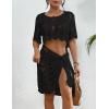 imageBsubseach 2 Piece Swimsuit Cover Up Set for Women Crochet Coverups Hollow Out Wrap Skirt OutfitsBlack