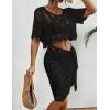 imageBsubseach 2 Piece Swimsuit Cover Up Set for Women Crochet Coverups Hollow Out Wrap Skirt OutfitsBlack