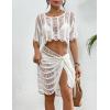 imageBsubseach 2 Piece Swimsuit Cover Up Set for Women Crochet Coverups Hollow Out Wrap Skirt OutfitsWhite