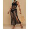 imageBsubseach Beach Cover Up Sexy V Neck Hollow Crochet Cover Up Sleeveless Side Slit Knit Beachwear Swimsuit Cover Up Long DressBlack