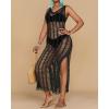 imageBsubseach Beach Cover Up Sexy V Neck Hollow Crochet Cover Up Sleeveless Side Slit Knit Beachwear Swimsuit Cover Up Long DressBlack